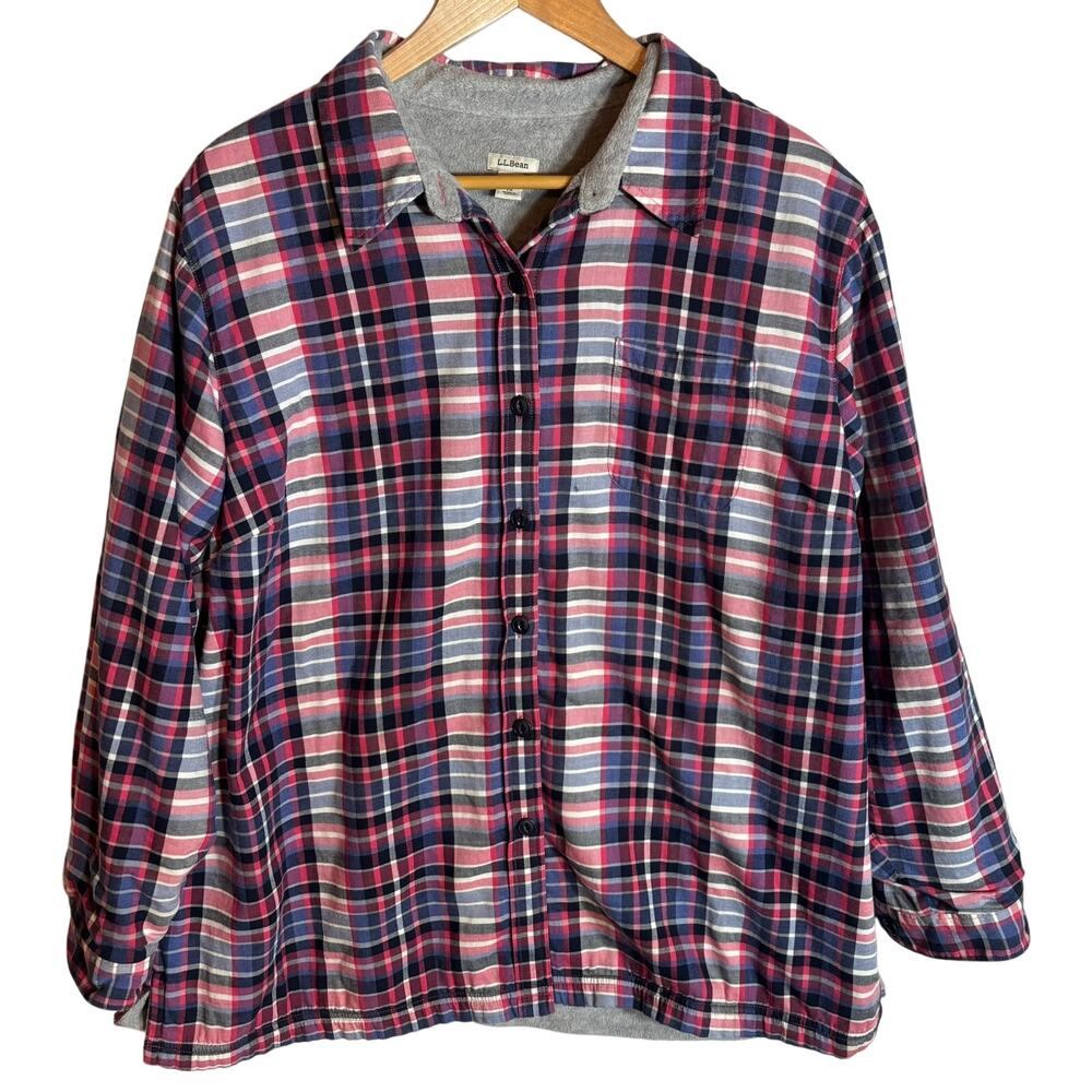 L.L. Bean Fleece Lined Flannel Shirt Women's Size 1X Pink/Blue Plaid